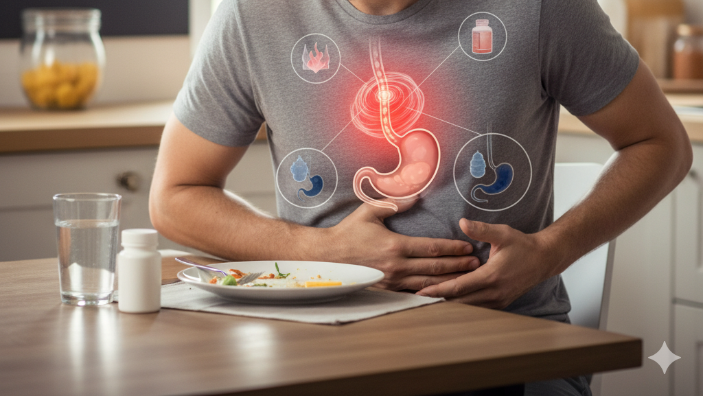 Obraz pokazujący dyskomfort w nadbrzuszu